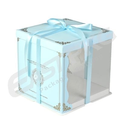 Cake Packaging with Blue Ribbon
