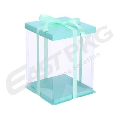 Rectangle Blue Cake Box with Ribbon