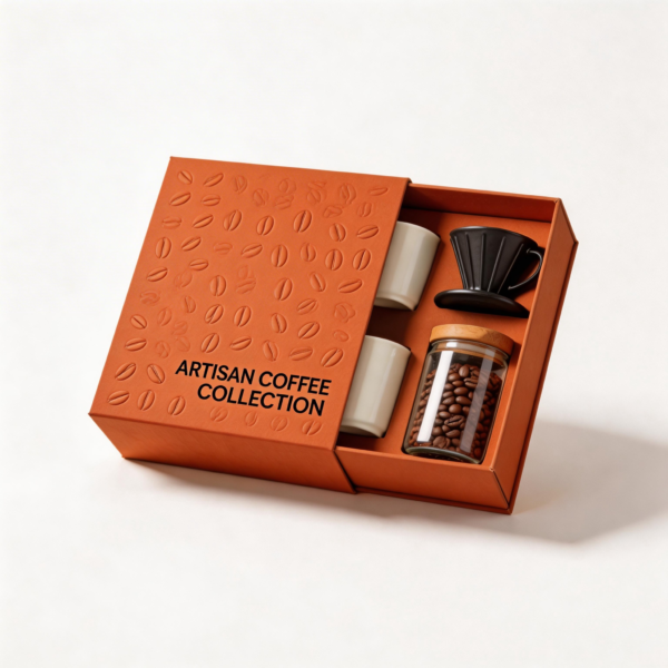 Coffee Set Gift Box packaging illustration