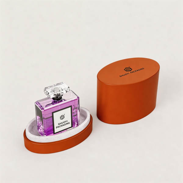 Oval Shape Perfume Box packaging illustration