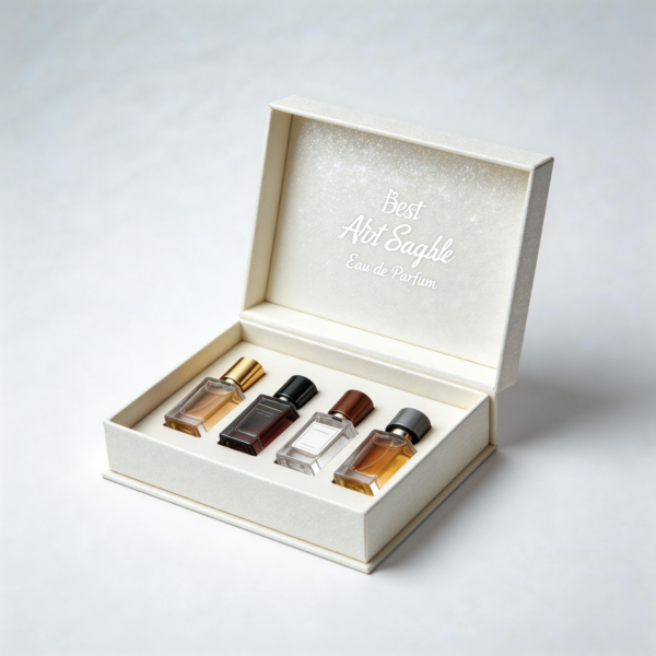 Four Bottle Gift Set Perfume Box packaging illustration